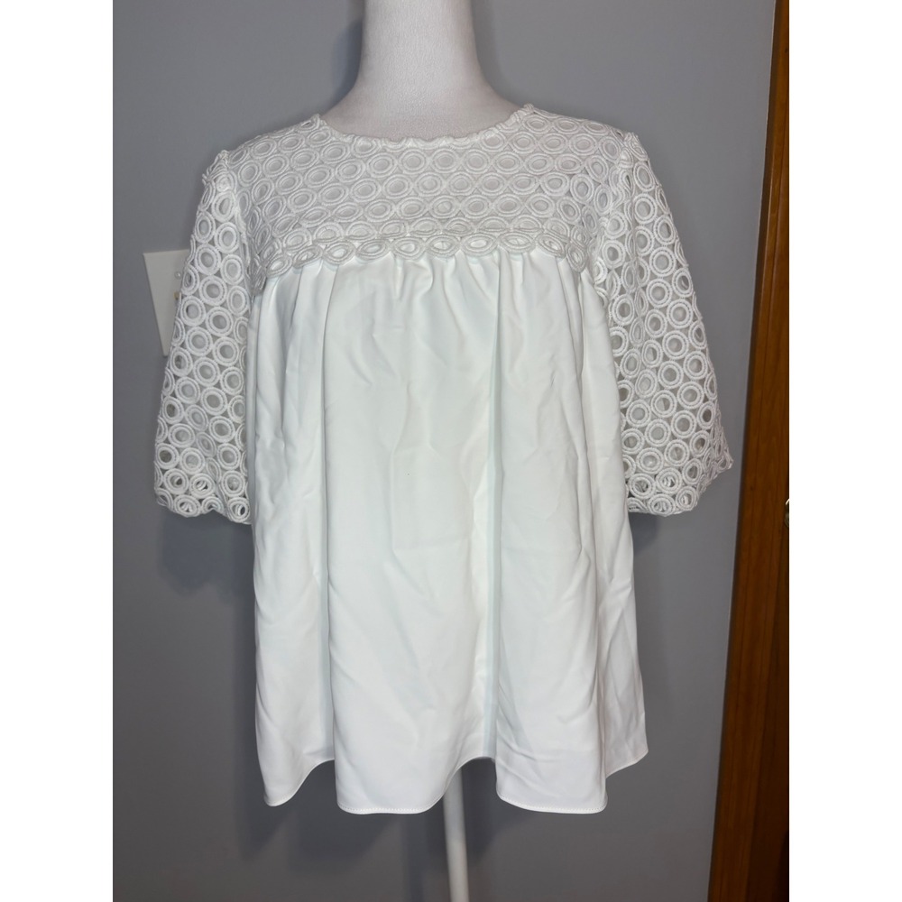 English Factory White Eyelet Lace Babydoll Top Puff Sleeve Cottagecore NEW